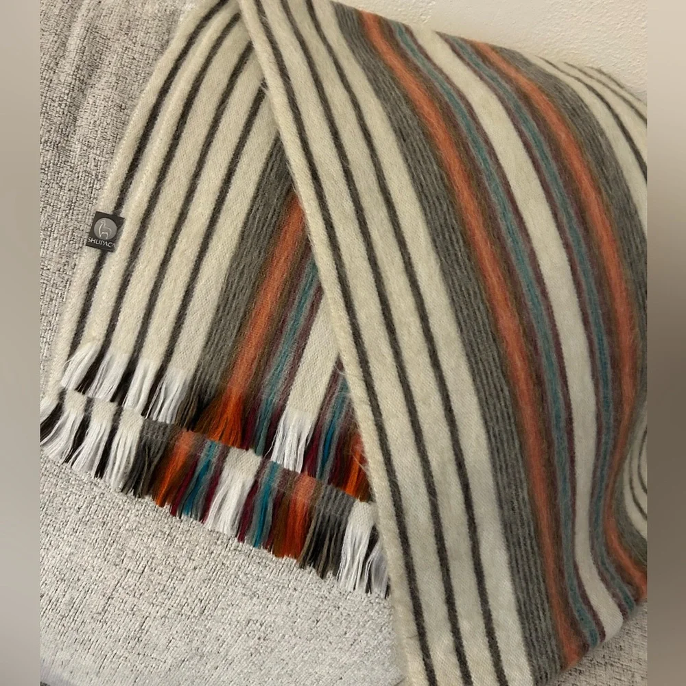 SHUPACA Cream Multicolored Soft Striped Scarf fringe